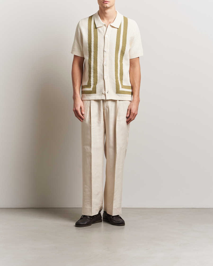 Herre | Skjorter | NN07 | Ares Knitted Short Sleeve Shirt Ivory/Green