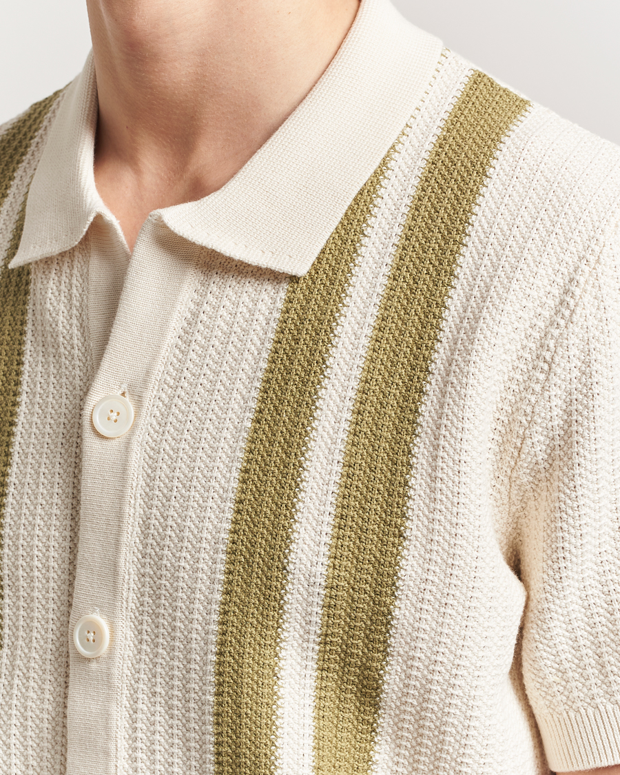 Herre | Skjorter | NN07 | Ares Knitted Short Sleeve Shirt Ivory/Green