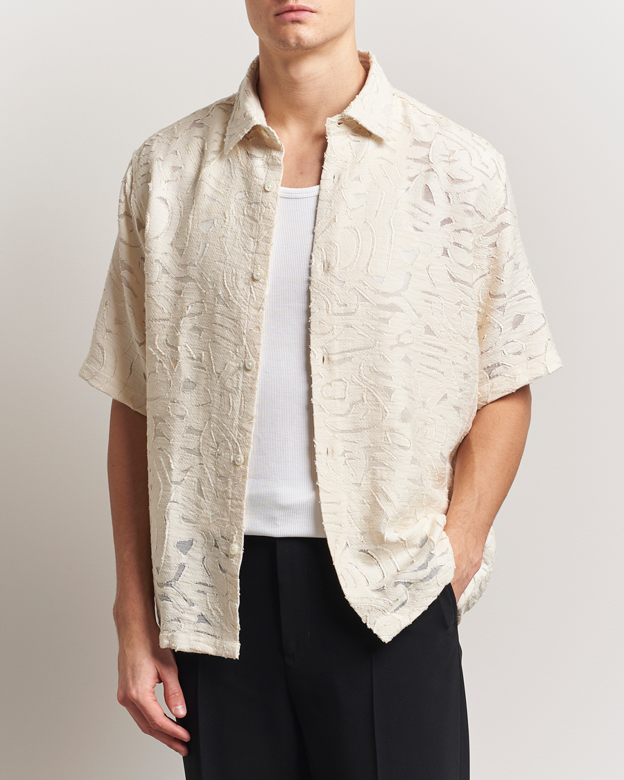 Herre | Skjorter | NN07 | Freddy Transparent Knitted Short Sleeve Shirt Ivory