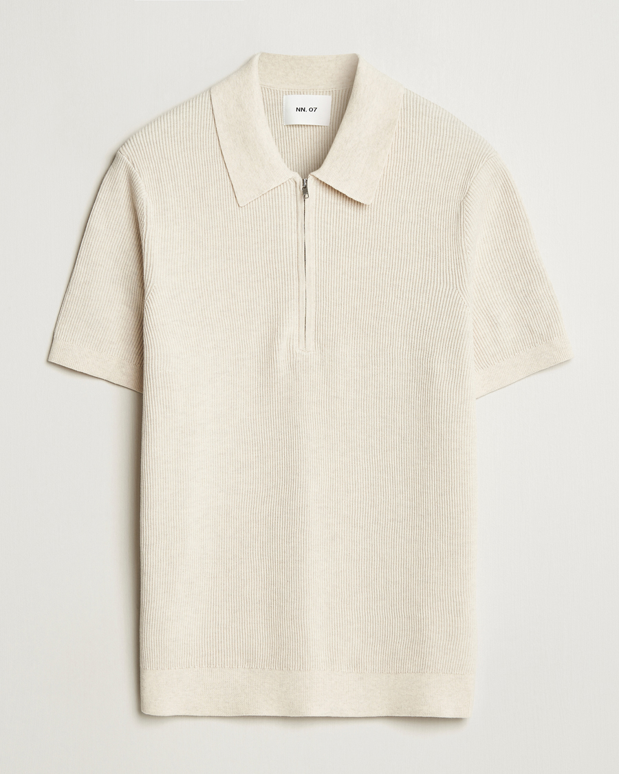 Herre | Pikéer | NN07 | Hansie Half Zip Knitted Polo Ivory