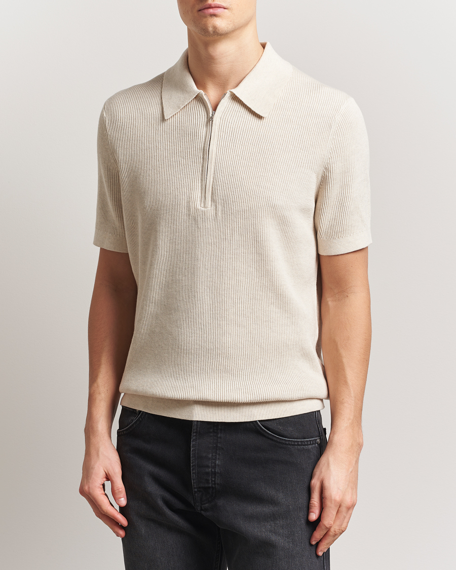 Herre | Pikéer | NN07 | Hansie Half Zip Knitted Polo Ivory