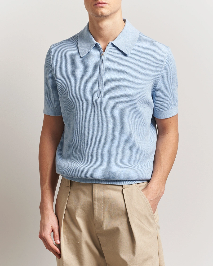 Herre | Pikéer | NN07 | Hansie Half Zip Knitted Polo Cerulan Blue