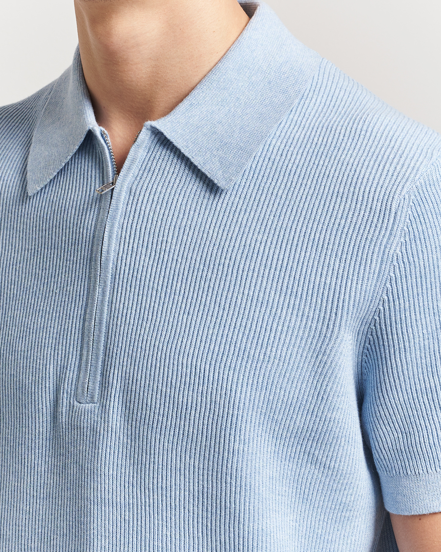 Herre | Pikéer | NN07 | Hansie Half Zip Knitted Polo Cerulan Blue