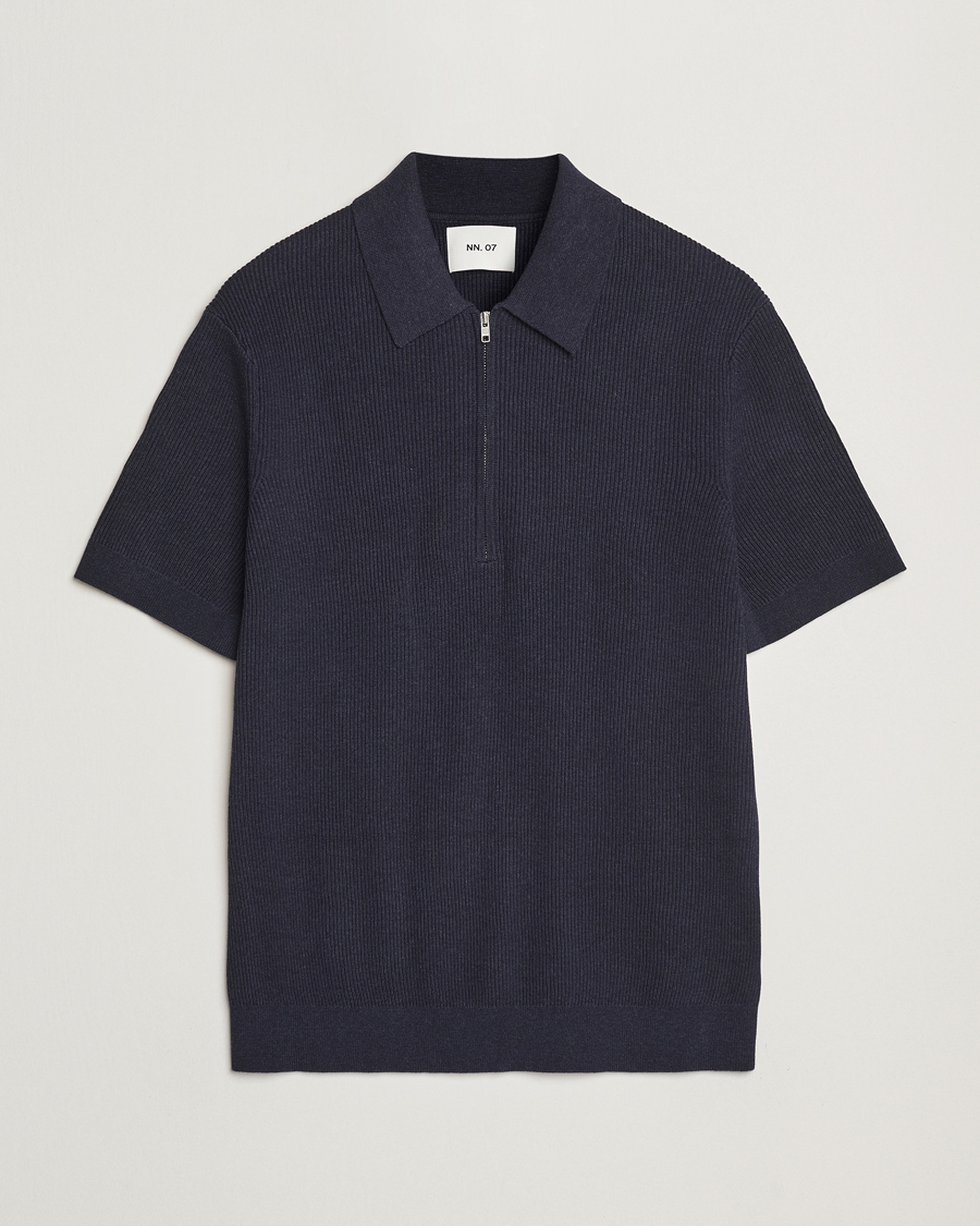 Herre | Pikéer | NN07 | Hansie Half Zip Knitted Polo Navy Melange