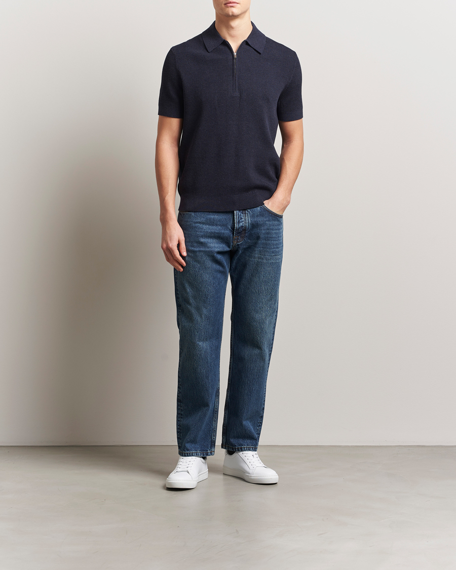 Herre | Pikéer | NN07 | Hansie Half Zip Knitted Polo Navy Melange