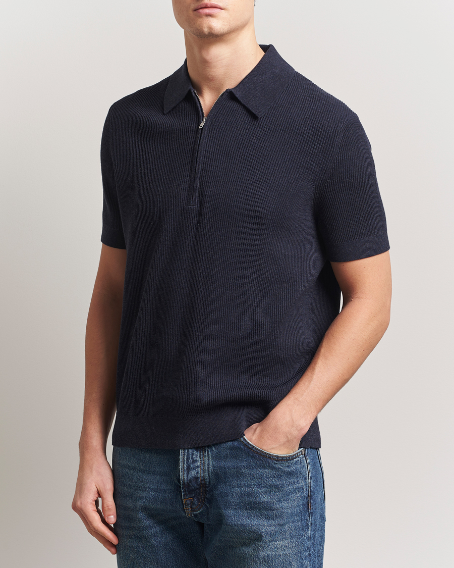Herre | Pikéer | NN07 | Hansie Half Zip Knitted Polo Navy Melange