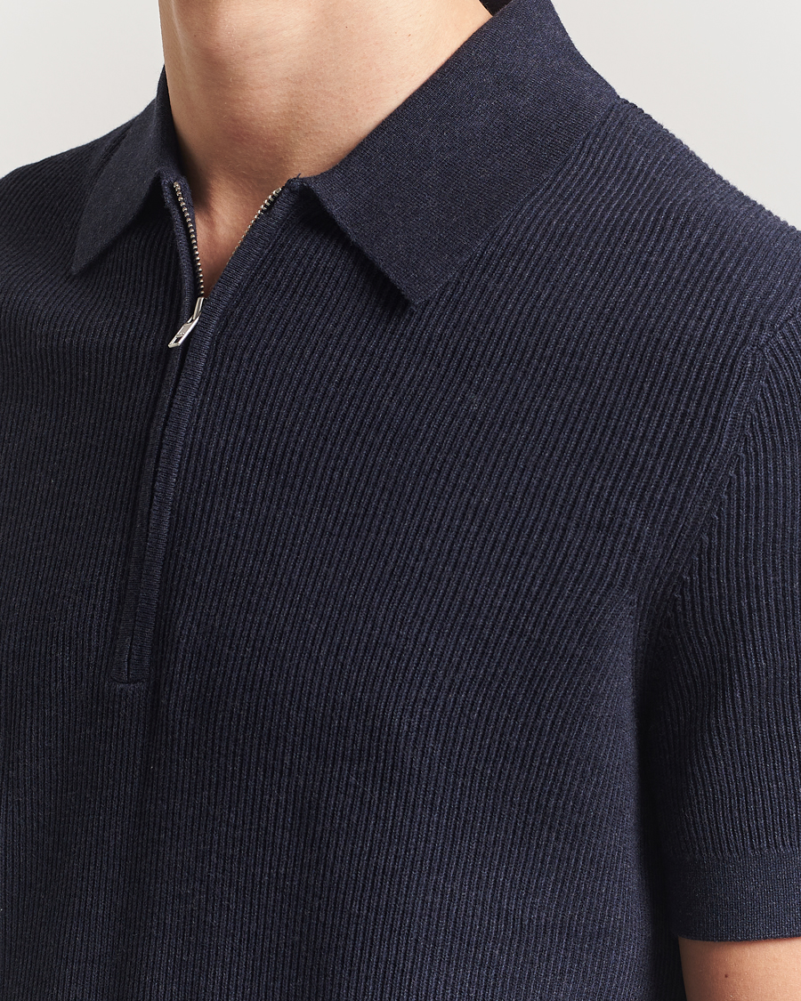 Herre | Pikéer | NN07 | Hansie Half Zip Knitted Polo Navy Melange