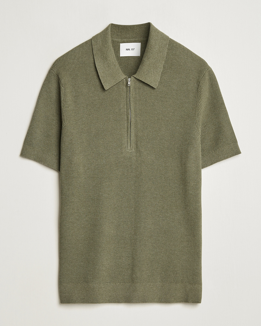 Herre | Pikéer | NN07 | Hansie Half Zip Knitted Polo Capers Green