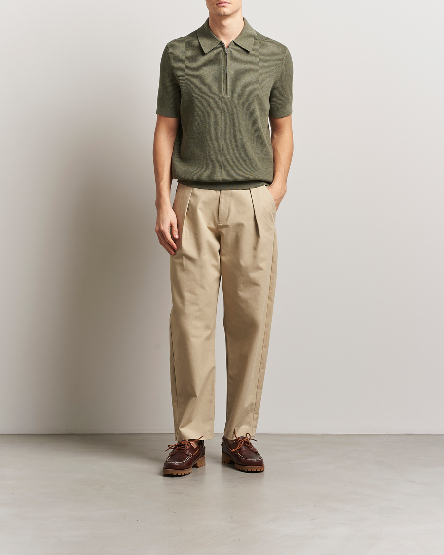 Herre | Pikéer | NN07 | Hansie Half Zip Knitted Polo Capers Green