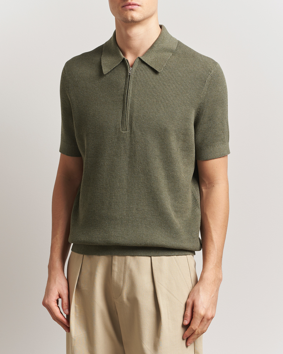Herre | Pikéer | NN07 | Hansie Half Zip Knitted Polo Capers Green