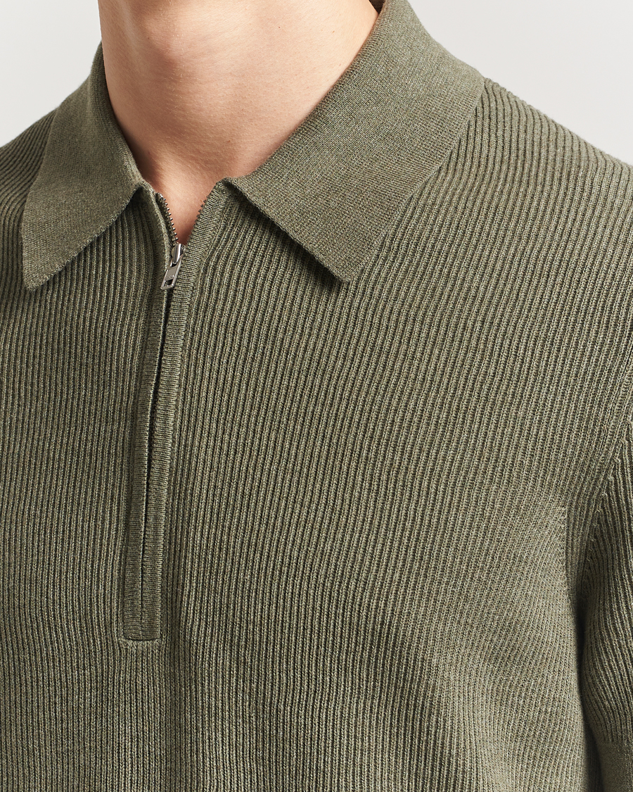 Herre | Pikéer | NN07 | Hansie Half Zip Knitted Polo Capers Green