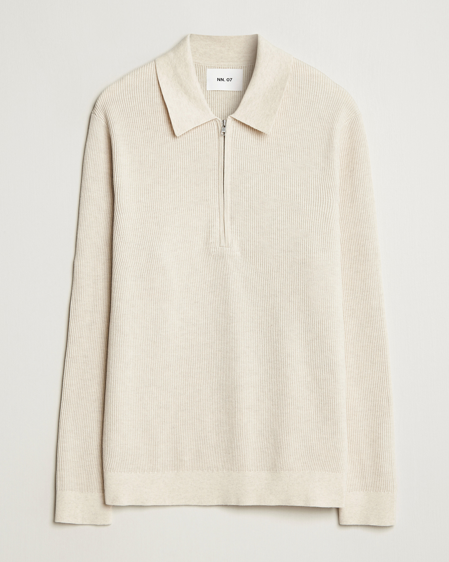 Herre | Gensere | NN07 | Hansie Ribbed Knitted Half Zip Ivory