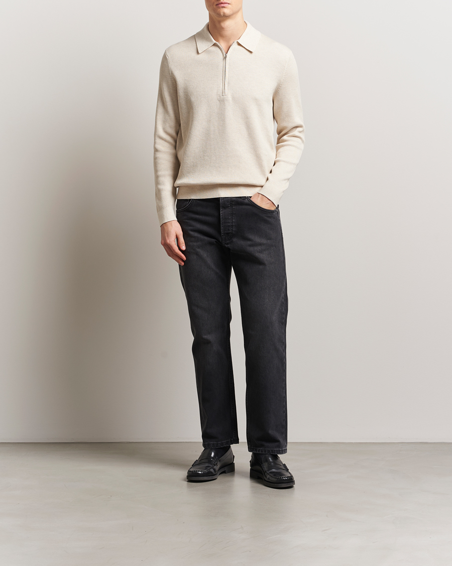 Herre | Gensere | NN07 | Hansie Ribbed Knitted Half Zip Ivory