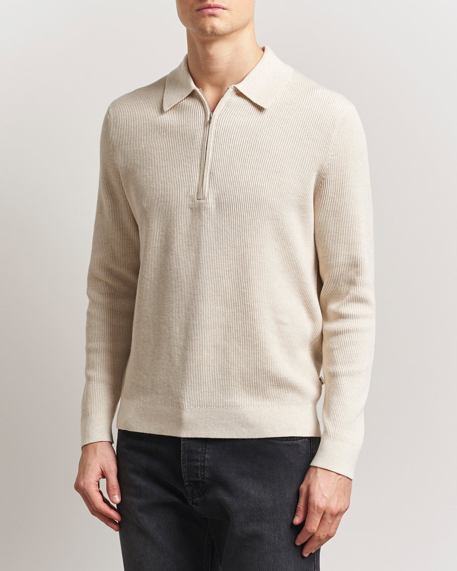 Herre | Gensere | NN07 | Hansie Ribbed Knitted Half Zip Ivory