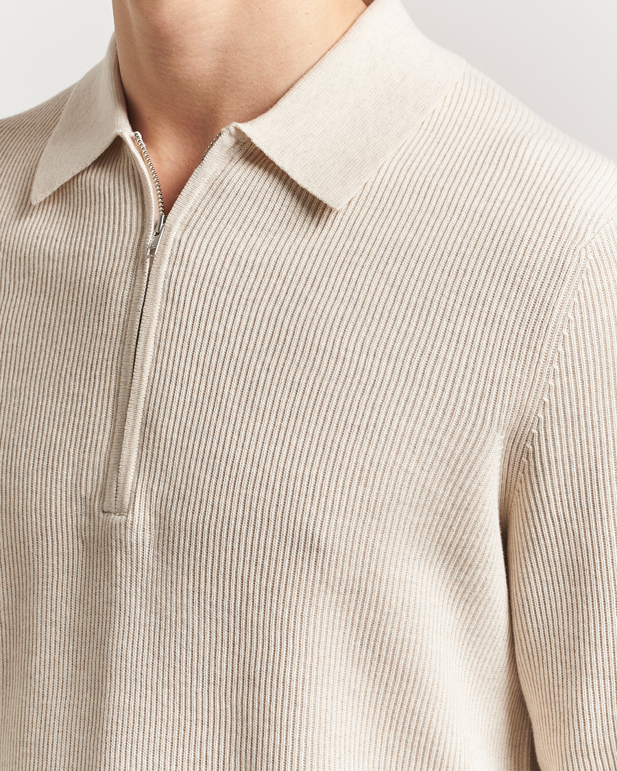 Herre | Gensere | NN07 | Hansie Ribbed Knitted Half Zip Ivory