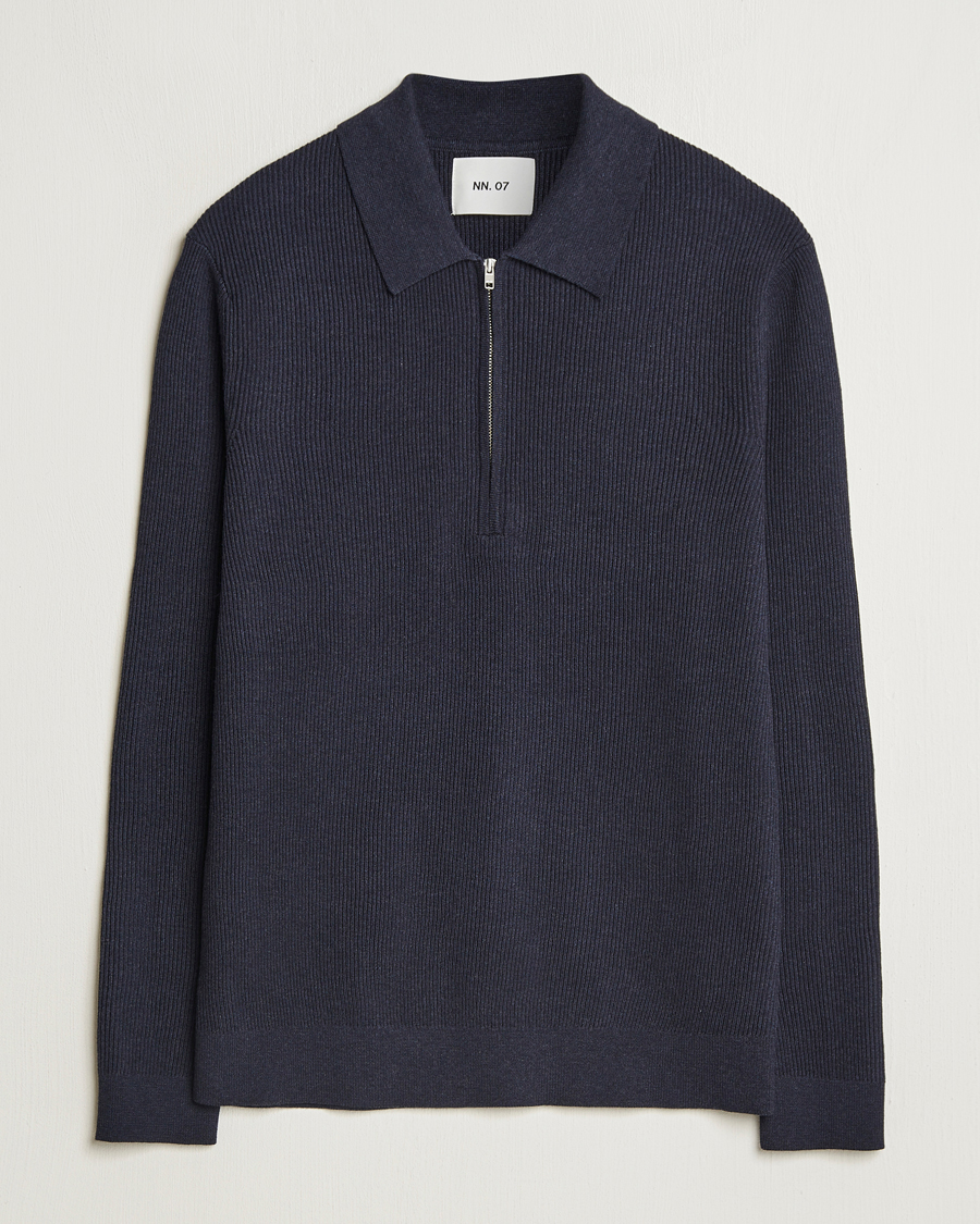 Herre | Gensere | NN07 | Hansie Ribbed Knitted Half Zip Navy Melange