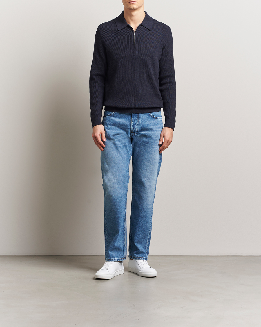 Herre | Gensere | NN07 | Hansie Ribbed Knitted Half Zip Navy Melange
