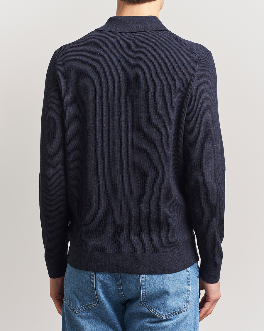 Herre | Gensere | NN07 | Hansie Ribbed Knitted Half Zip Navy Melange