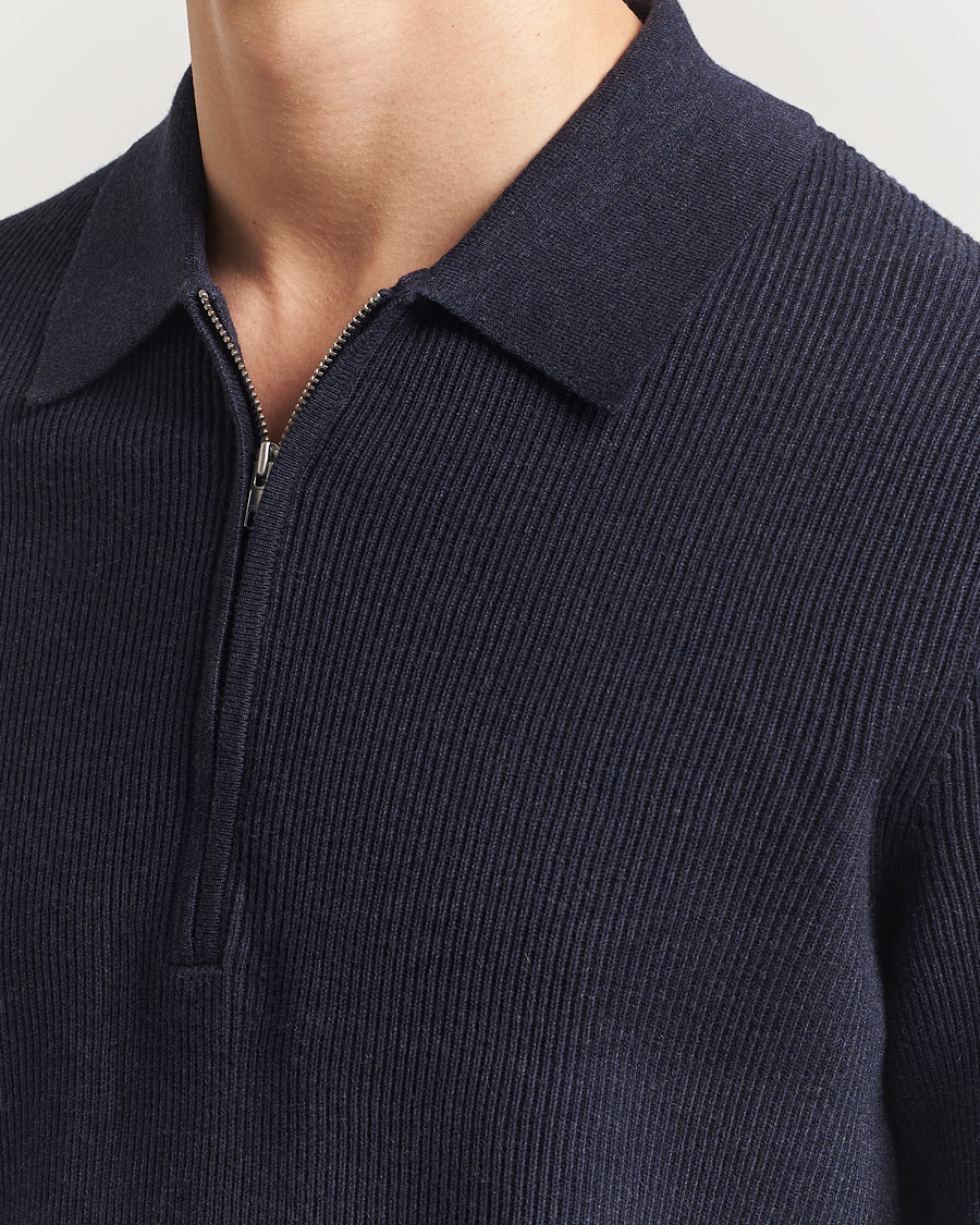 Herre | Gensere | NN07 | Hansie Ribbed Knitted Half Zip Navy Melange