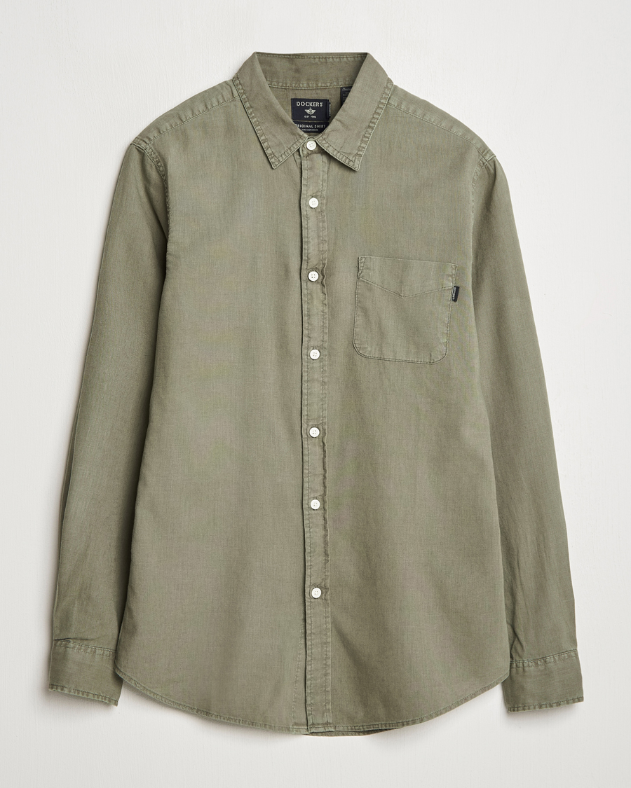 Herre | Skjorter | Dockers | Slim Linen/Cotton Shirt Teal Leaf