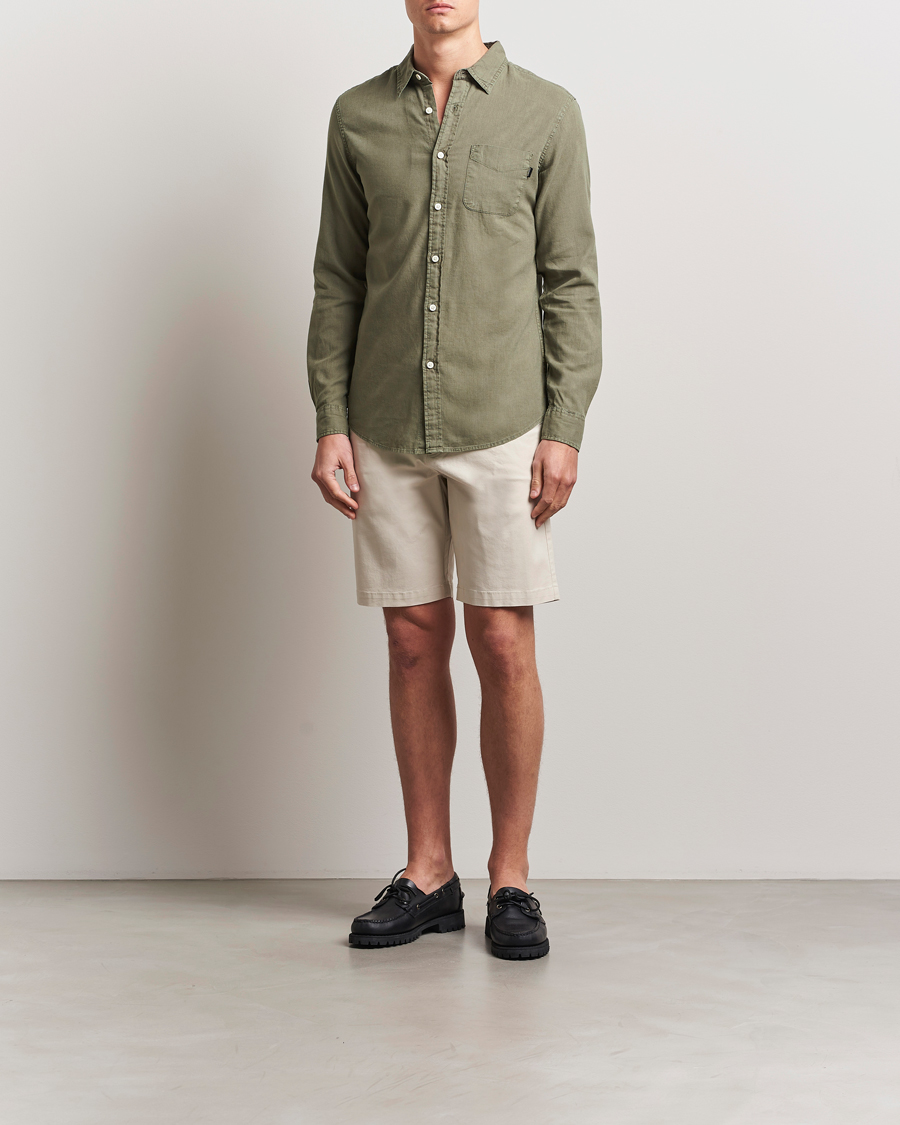 Herre | Skjorter | Dockers | Slim Linen/Cotton Shirt Teal Leaf