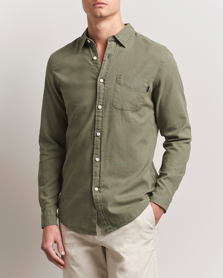 Herre | Skjorter | Dockers | Slim Linen/Cotton Shirt Teal Leaf