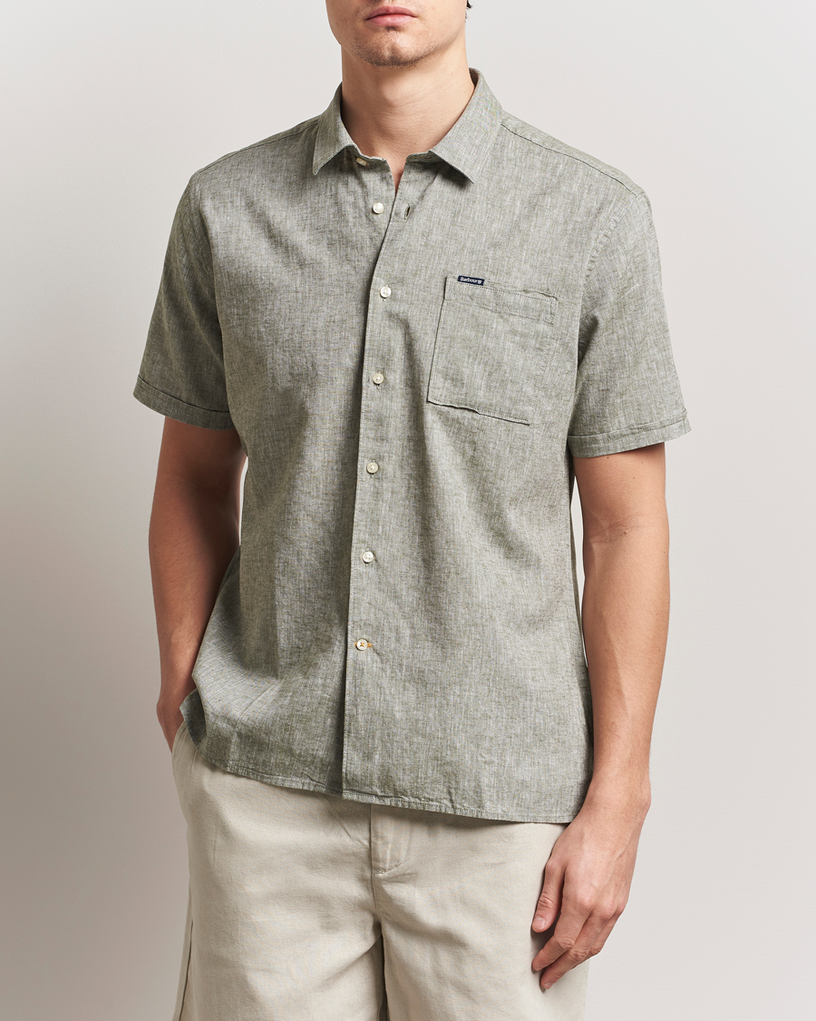 Herre | Skjorter | Barbour Lifestyle | Nelson Short Sleeve Linen/Cotton Shirt Bleached Olive