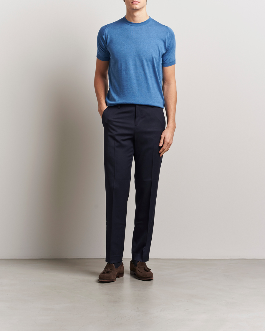 Herre | T-Shirts | John Smedley | Hilcote Wool/Sea Island Cotton T-Shirt Ocean Blue