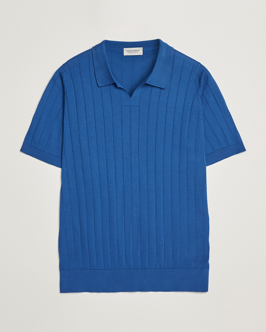 Herre | Pikéer | John Smedley | Roper Open Collar Sea Island Polo Pacific Blue