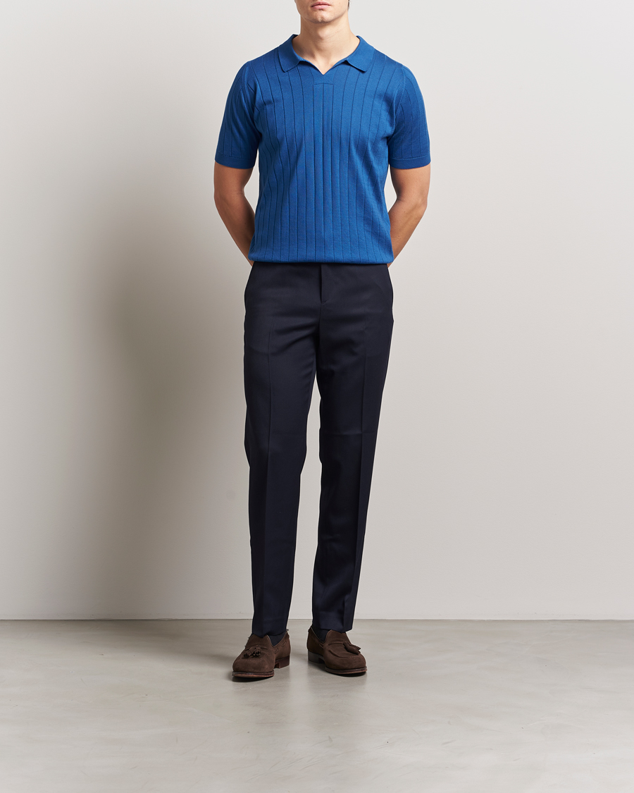 Herre | Pikéer | John Smedley | Roper Open Collar Sea Island Polo Pacific Blue
