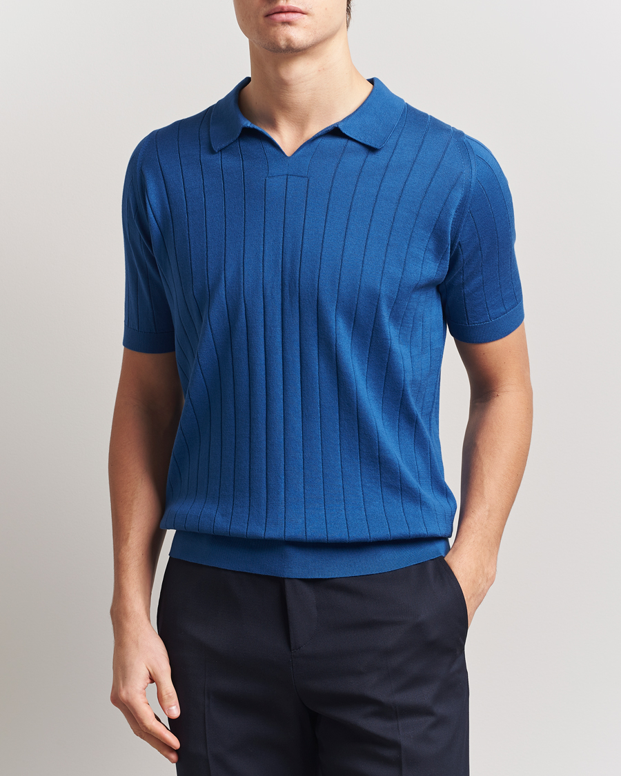Herre | Pikéer | John Smedley | Roper Open Collar Sea Island Polo Pacific Blue