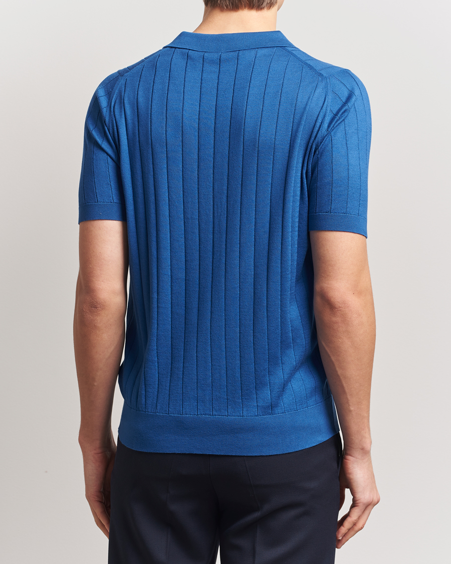 Herre | Pikéer | John Smedley | Roper Open Collar Sea Island Polo Pacific Blue