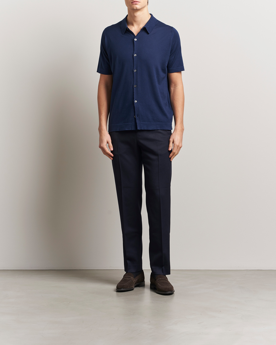 Herre | Skjorter | John Smedley | Folke Sea Island Knitted Polo French Navy