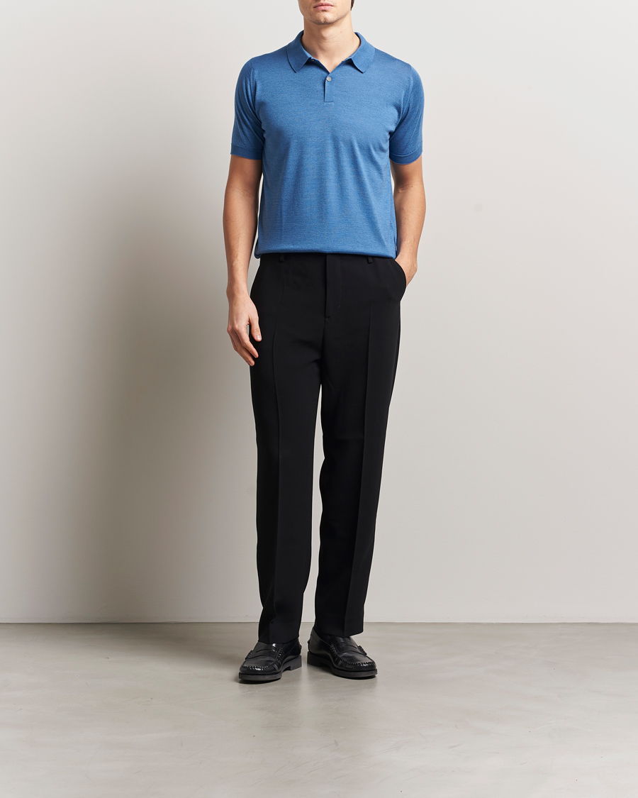 Herre | Pikéer | John Smedley | Leyburn Merino/Sea Island Cotton Polo Ocean Blue