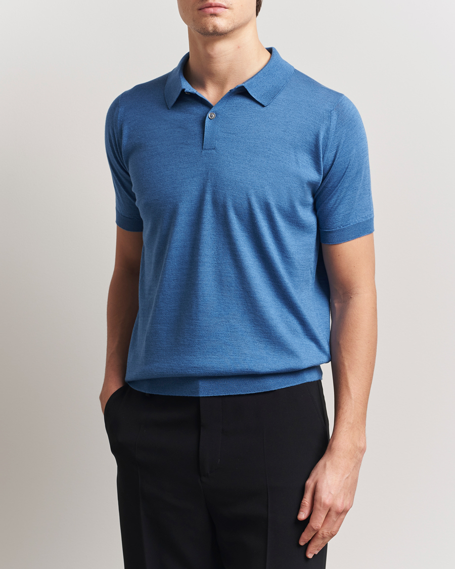 Herre | Pikéer | John Smedley | Leyburn Merino/Sea Island Cotton Polo Ocean Blue