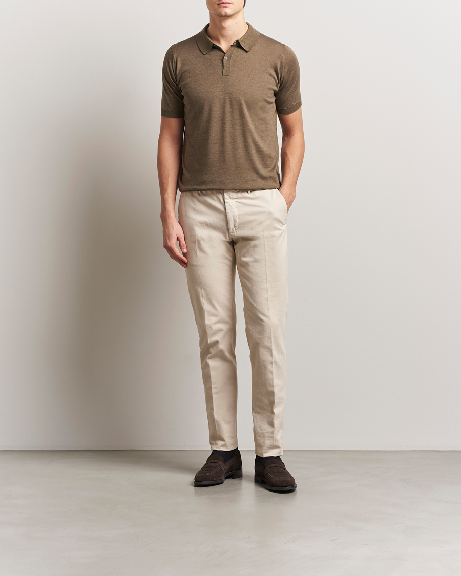Herre | Pikéer | John Smedley | Leyburn Merino/Sea Island Cotton Polo Sepia Green