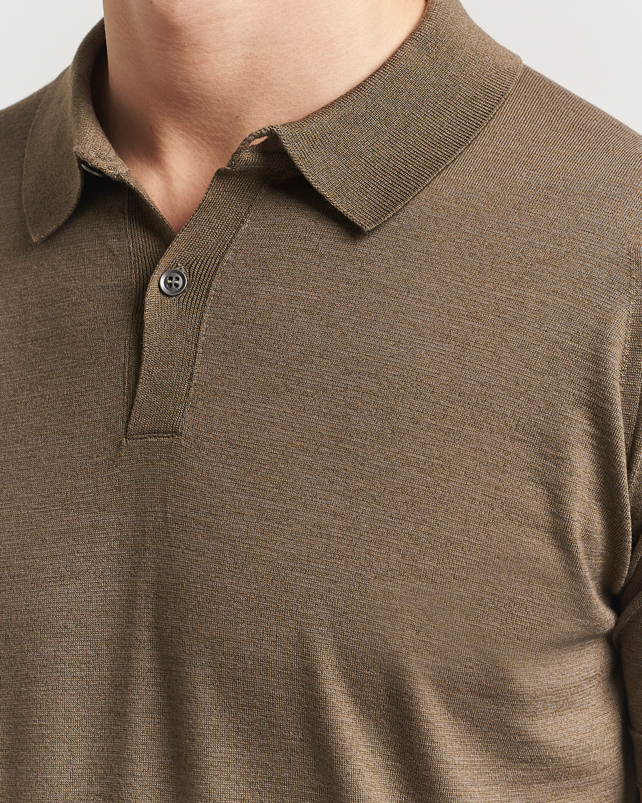 Herre | Pikéer | John Smedley | Leyburn Merino/Sea Island Cotton Polo Sepia Green