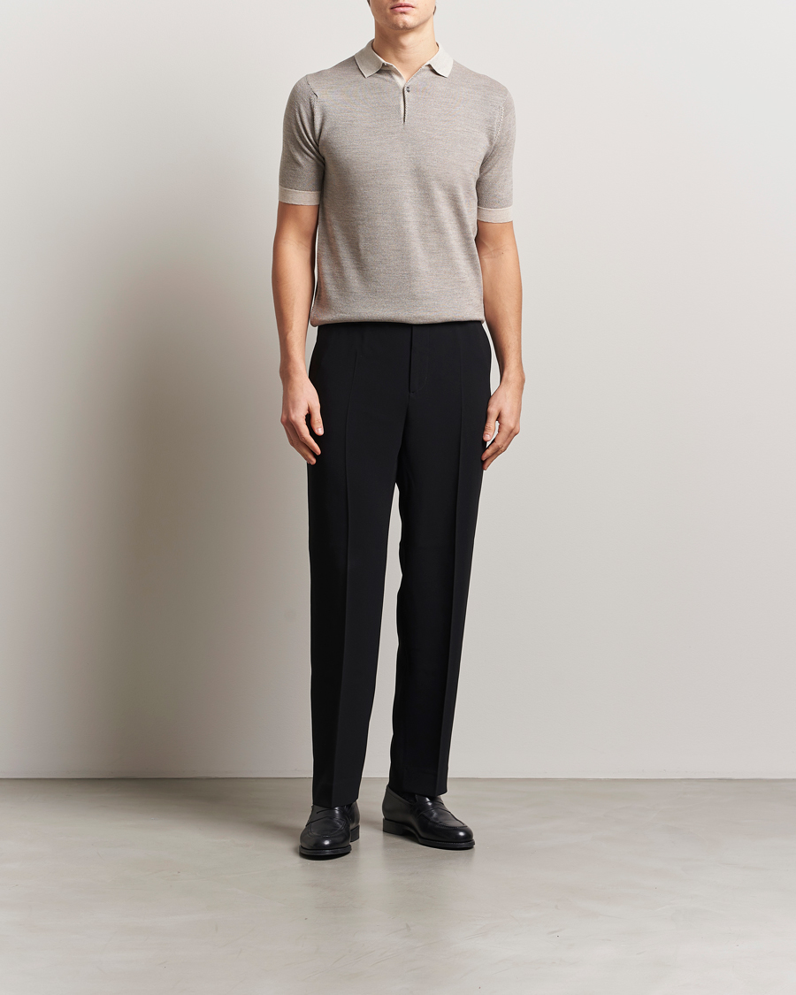 Herre | Pikéer | John Smedley | 14 Singular Textured Polo Grey Fleece/Mushroom