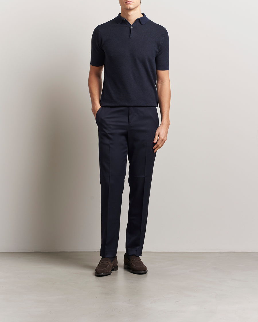 Herre | Pikéer | John Smedley | 14 Singular Textured Polo Midnight/Black