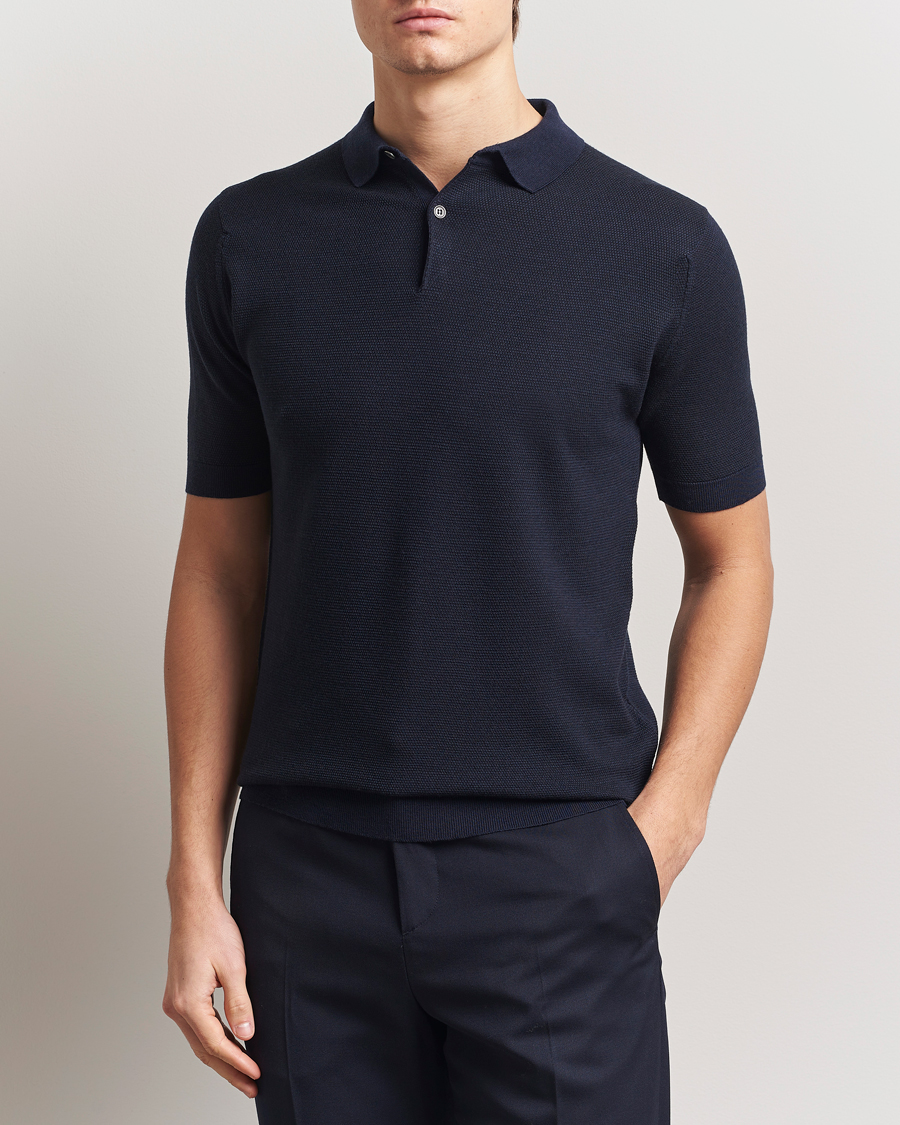 Herre | Pikéer | John Smedley | 14 Singular Textured Polo Midnight/Black