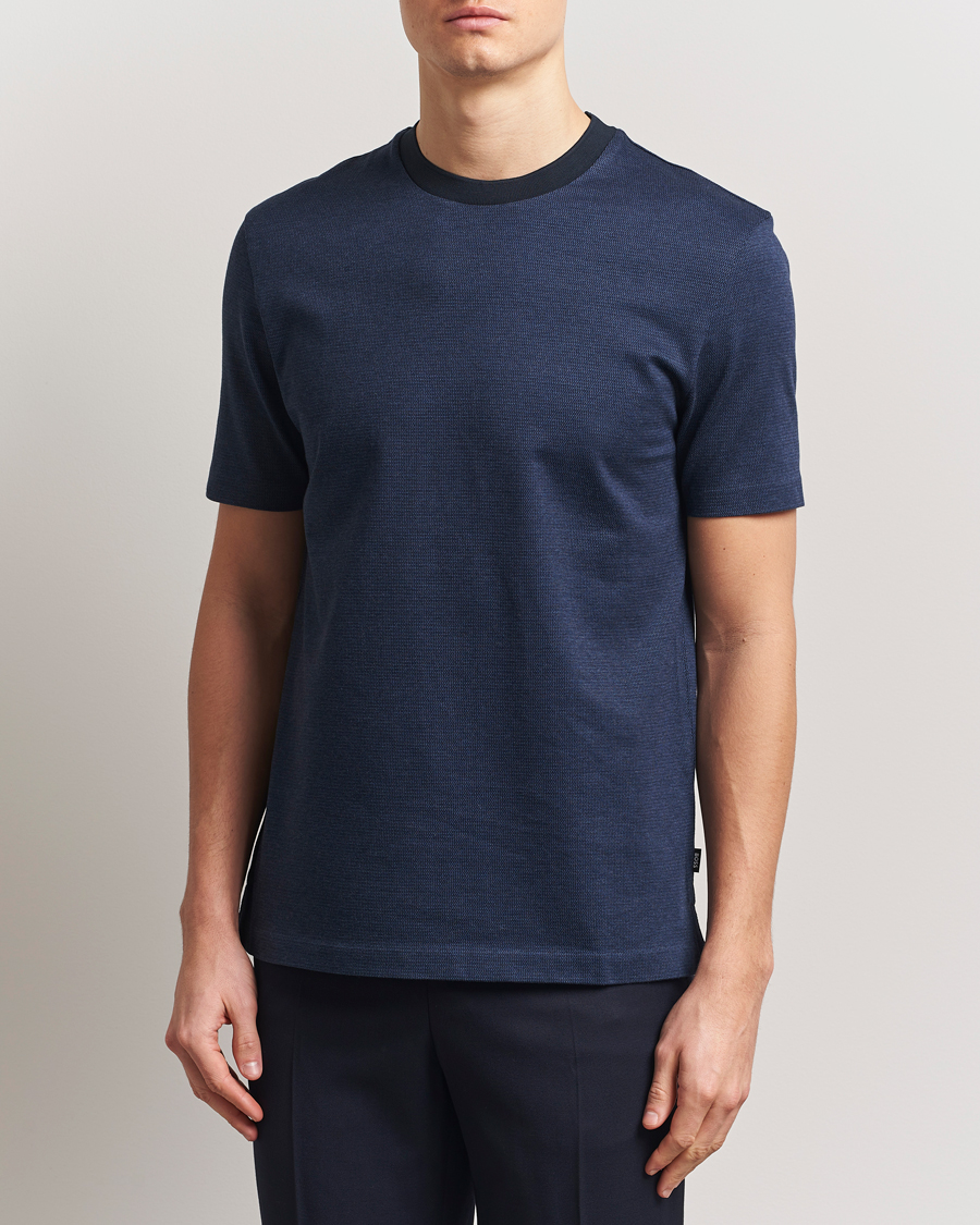 Herre | T-Shirts | BOSS BLACK | Thompson Structured T-Shirt Dark Blue
