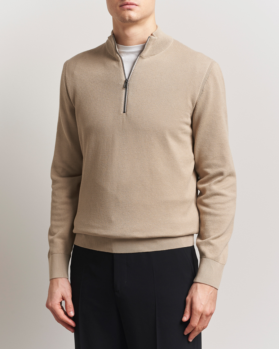 Herre | Gensere | BOSS BLACK | Ebrando Knitted Half Zip Light Beige