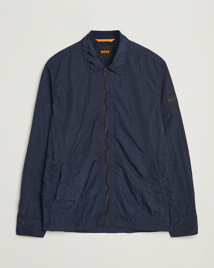 Herre | Skjorter | BOSS ORANGE | Leejay Nylon Full Zip Overshirt Dark Blue