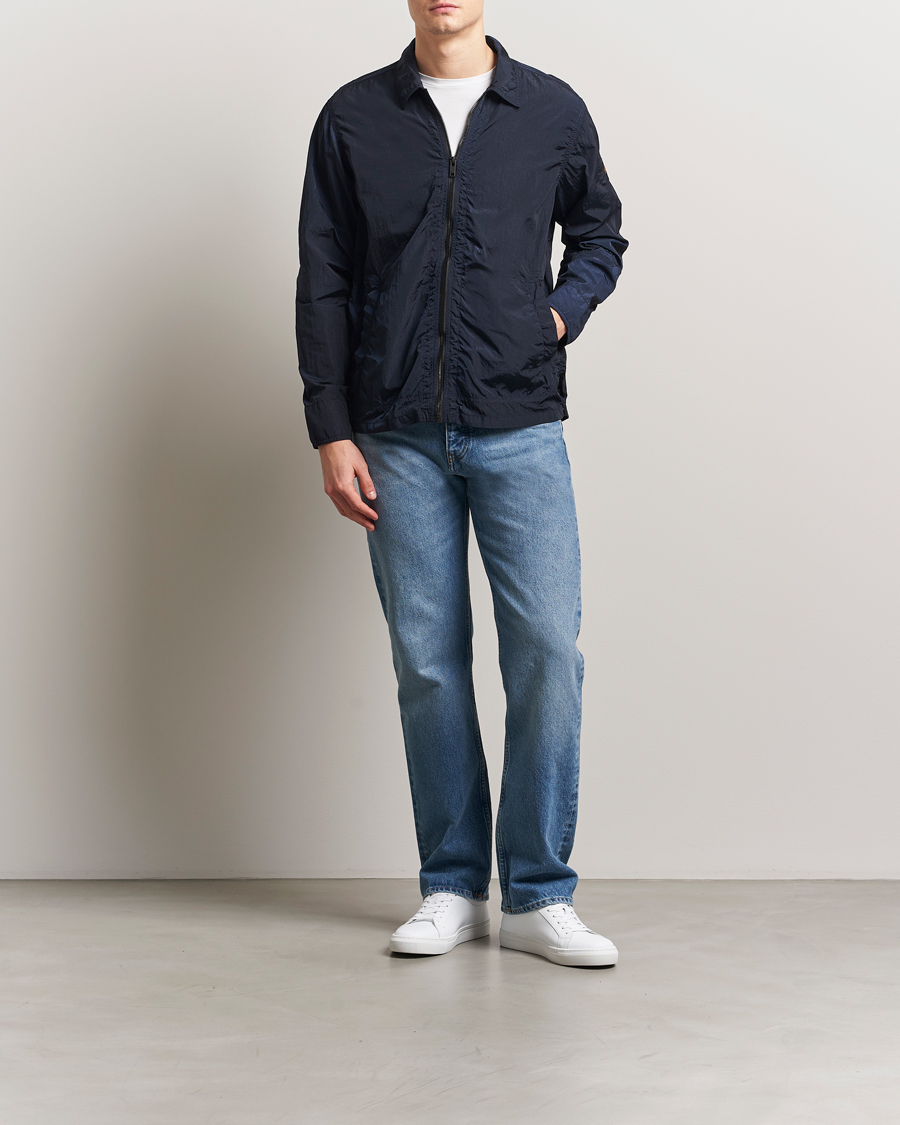 Herre | Skjorter | BOSS ORANGE | Leejay Nylon Full Zip Overshirt Dark Blue