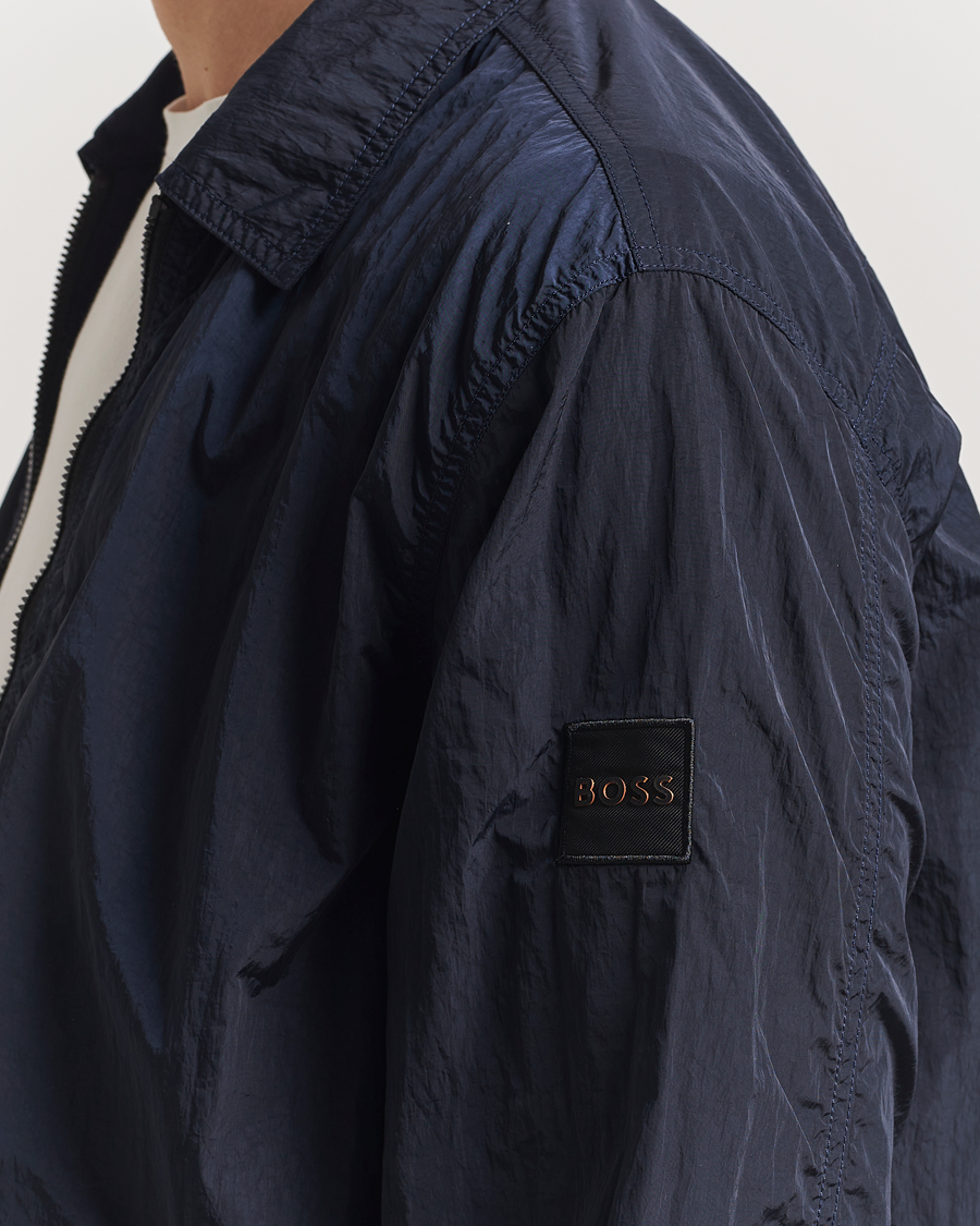 Herre | Skjorter | BOSS ORANGE | Leejay Nylon Full Zip Overshirt Dark Blue