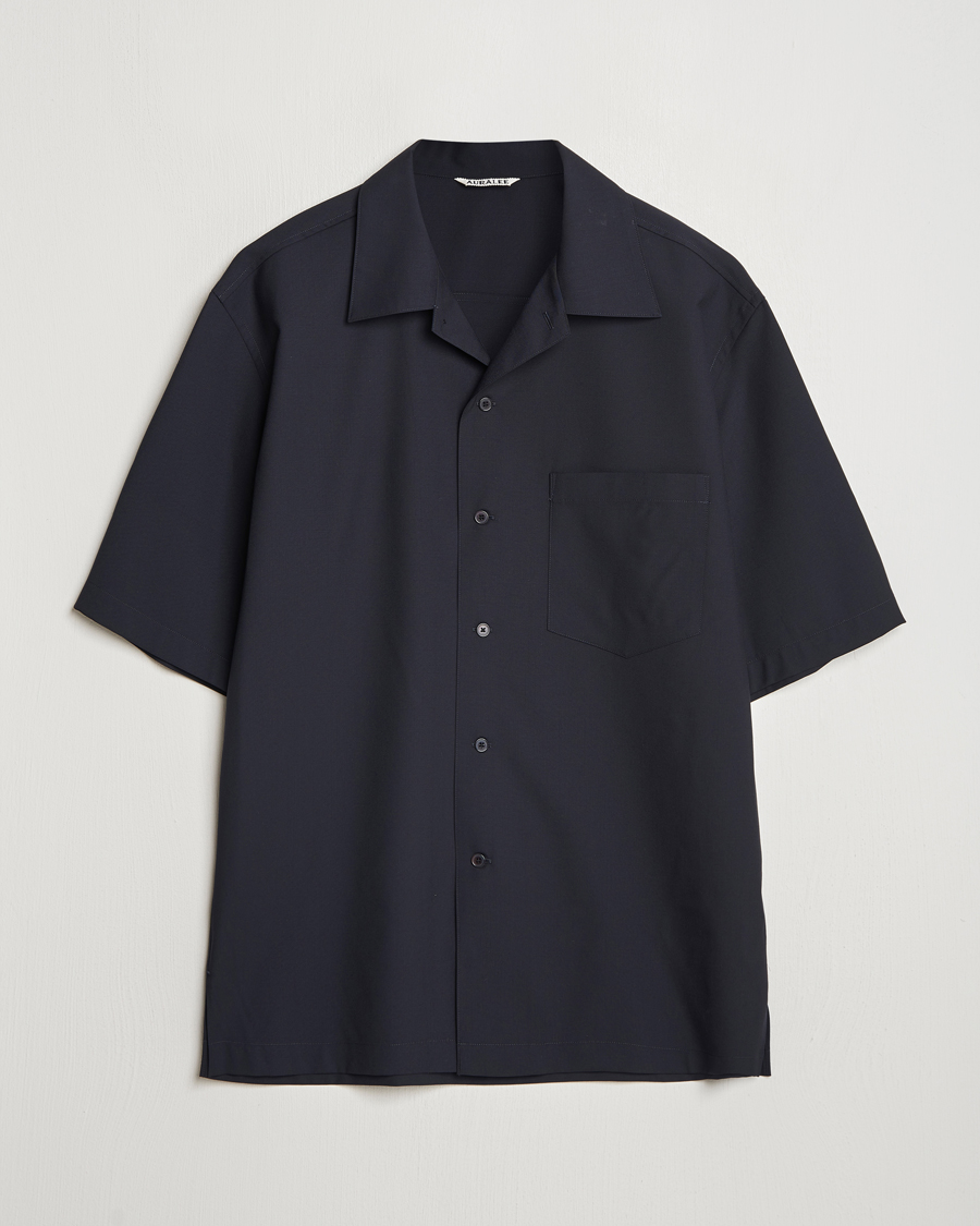Herre | Skjorter | Auralee | Open Collar Short Sleeve Shirt Navy