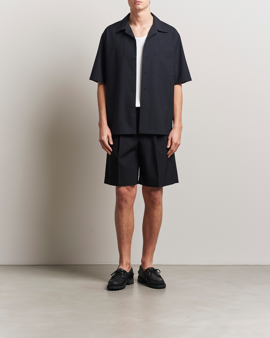 Herre | Skjorter | Auralee | Open Collar Short Sleeve Shirt Navy