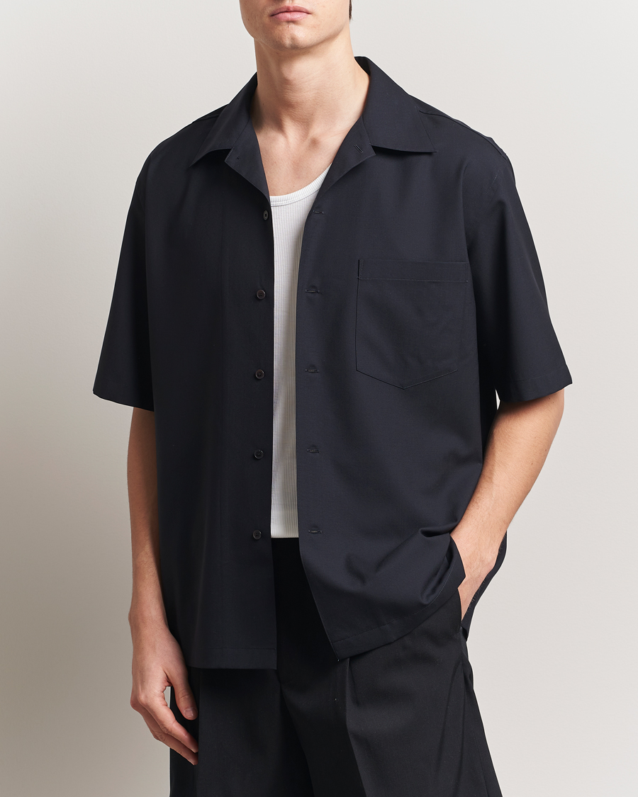 Herre | Skjorter | Auralee | Open Collar Short Sleeve Shirt Navy