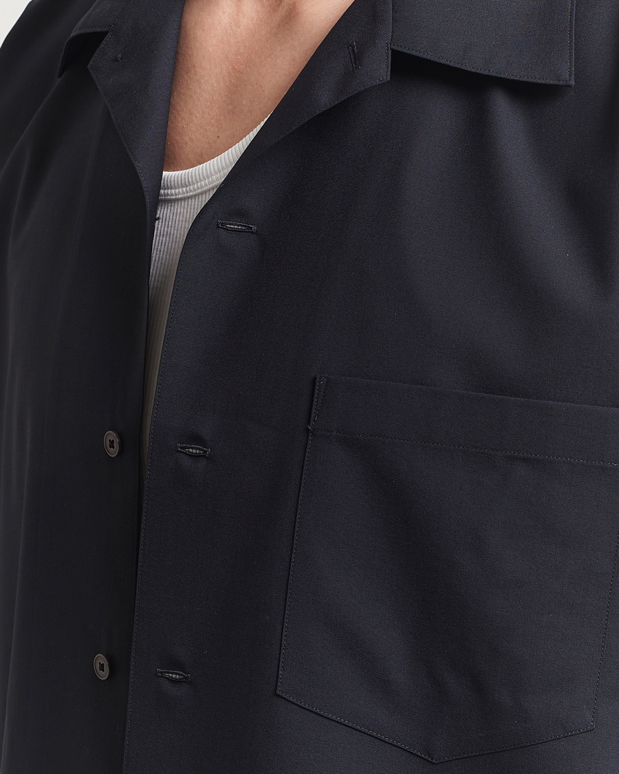 Herre | Skjorter | Auralee | Open Collar Short Sleeve Shirt Navy