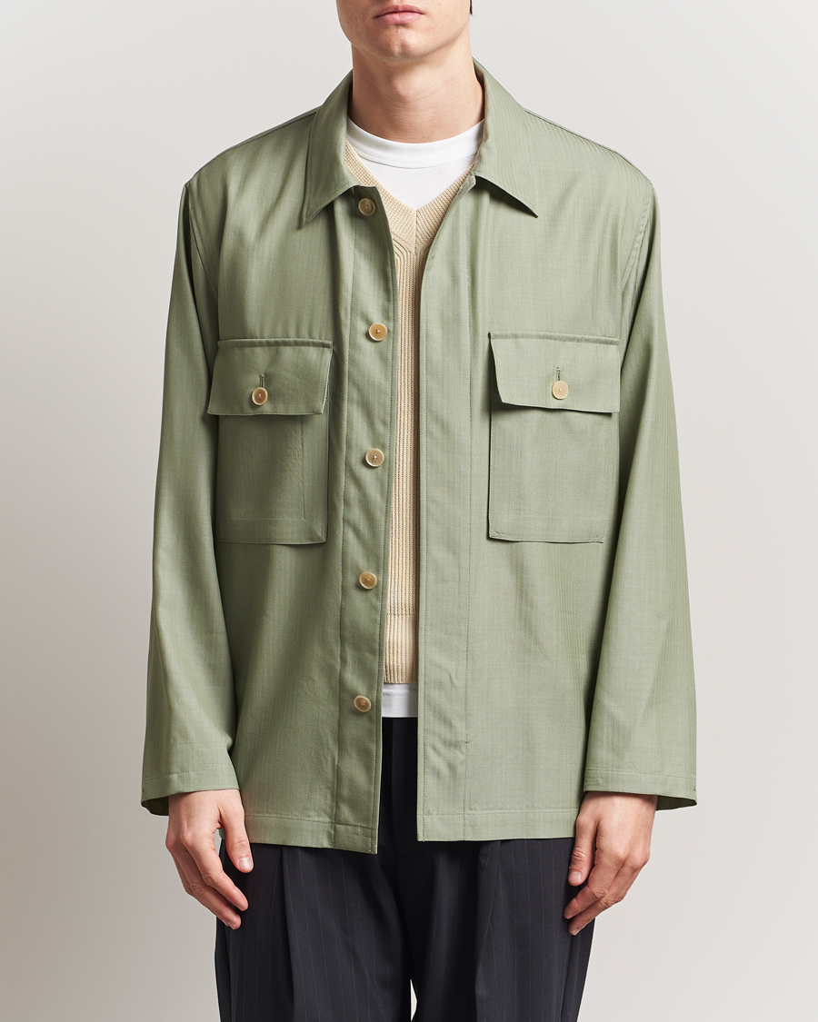 Herre | Skjorter | Auralee | Wool Herringbone Overshirt Olive